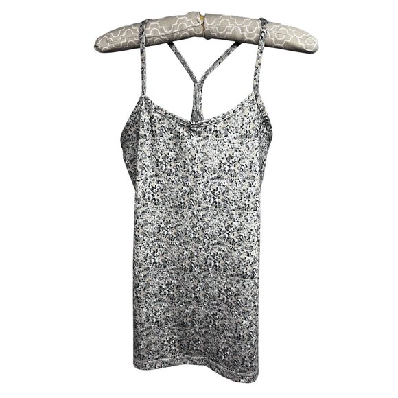 Lululemon Power Y Tank Top Gray Speckled Shelf Bra 6 Stretch Moisture Wicking - Picture 4 of 8